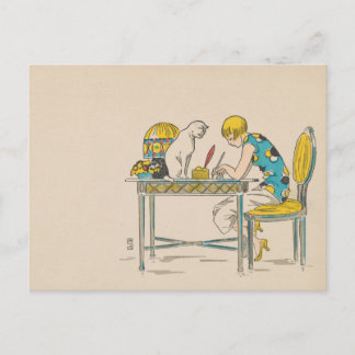 Tarjeta postal - Mujer y gato - Artista francés