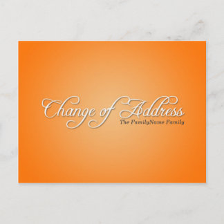 Tarjeta postal naranja moderna de cambio de direcc