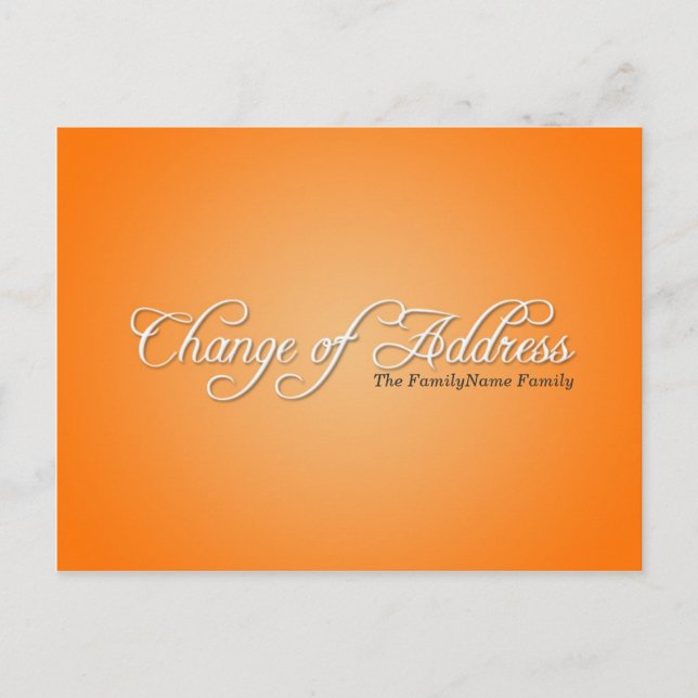 Tarjeta postal naranja moderna de cambio de direcc (Anverso)
