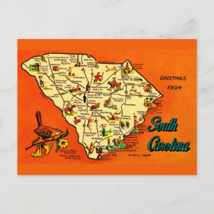 Tarjeta postal naranja retro de Carolina del Sur