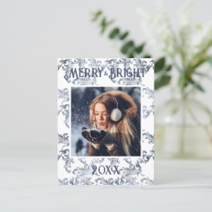 Tarjeta postal navideña azul para festividades con