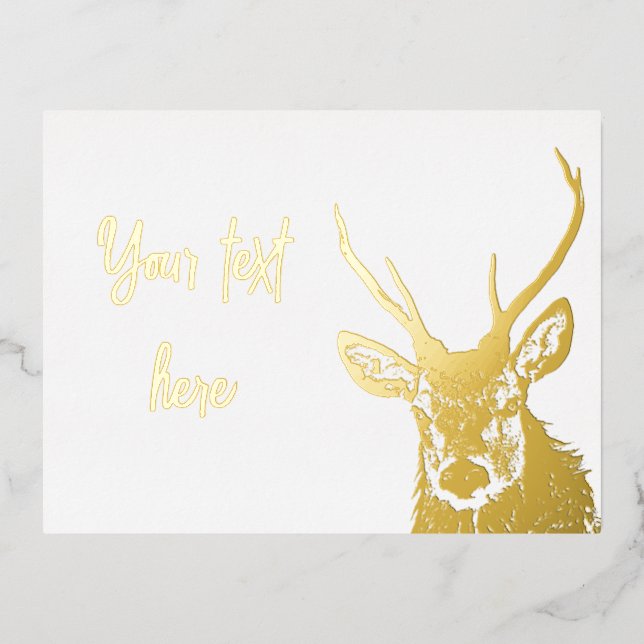 Tarjeta Postal Navideña Cervo Oro Foil (Anverso)