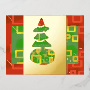 Tarjeta postal navideña de árbol de Navidad verde 