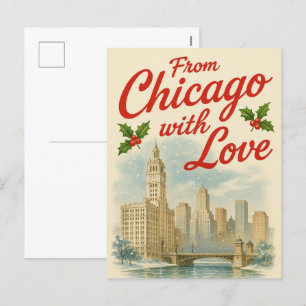 Tarjeta Postal Navideña de Chicago con Amor