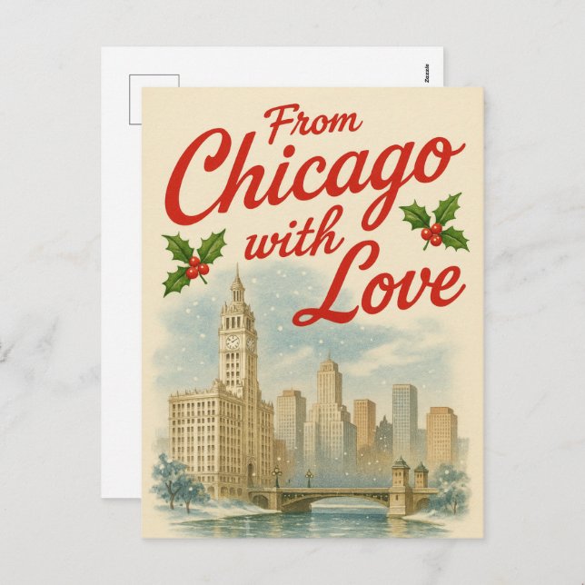 Tarjeta Postal Navideña de Chicago con Amor (Anverso / Reverso)