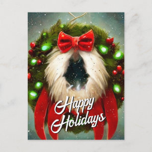 Tarjeta postal navideña de corona de Navidad con l