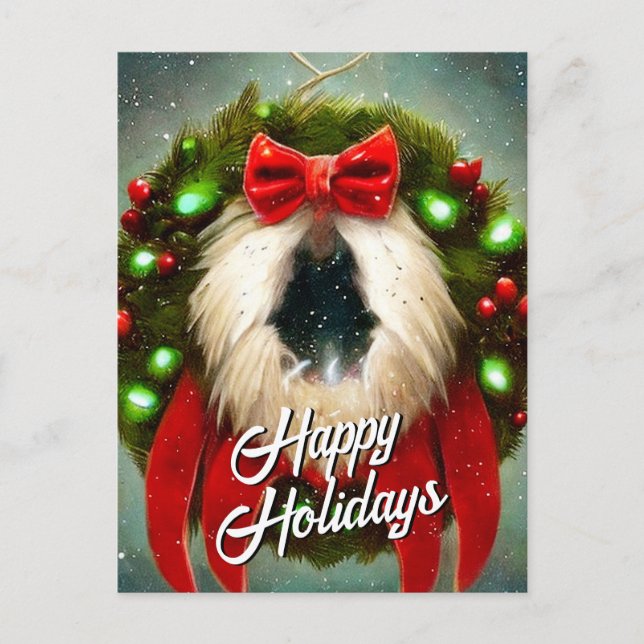 Tarjeta postal navideña de corona de Navidad con l (Anverso)
