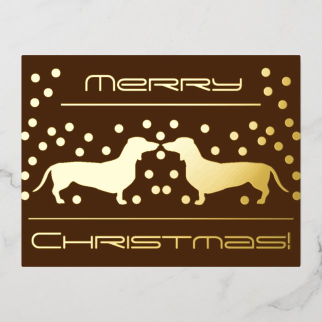 Tarjeta postal navideña de Dachshunds Dots Foil -  (Anverso)