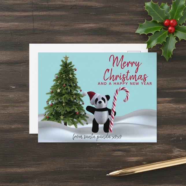 Tarjeta postal navideña de feriado para ferias nav (Send Santa Panda Christmas Postcard to your family and friends this holiday season)