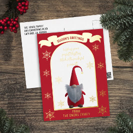 Tarjeta postal navideña de gnomo navideño adorable