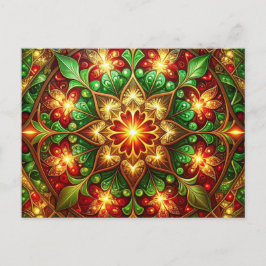 Tarjeta postal navideña decorativa roja y verde