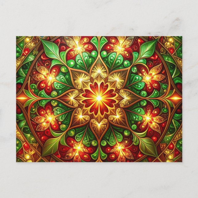 Tarjeta postal navideña decorativa roja y verde (Anverso)