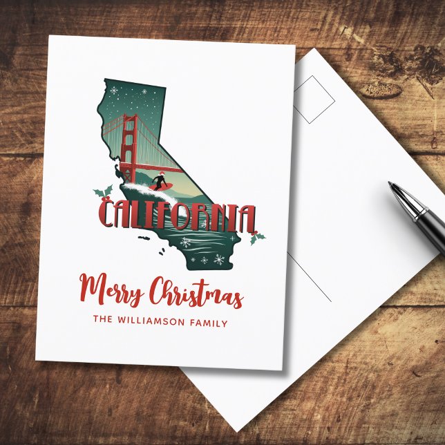 Tarjeta postal navideña para feriado estatal de Ca (Personalize postcard front with your details.  Reverse is blank for your handwritten message)