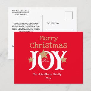 Tarjeta postal navideña roja de escritura navideña