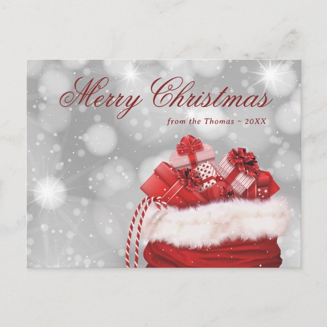 Tarjeta postal navideña Sparkly Red Merry (Anverso)