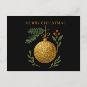 Tarjeta postal negra - Adorno dorado de Navidad