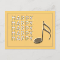 Tarjeta postal negra de nota musical dorada "Nota 