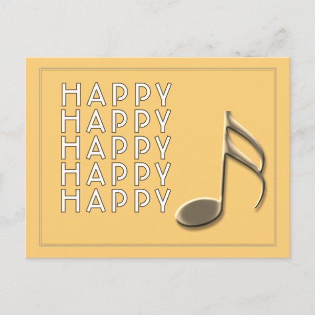 Tarjeta postal negra de nota musical dorada "Nota  (Anverso)