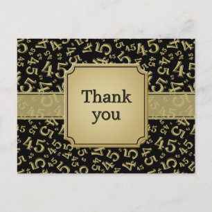 Tarjeta postal negra/oro con patrón numérico 45 de