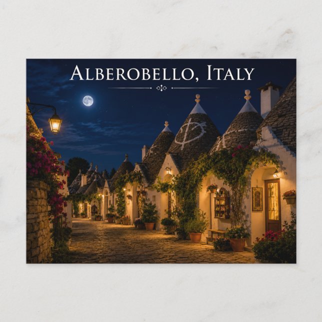 Tarjeta postal nocturna de Alberobello Italia (Anverso)