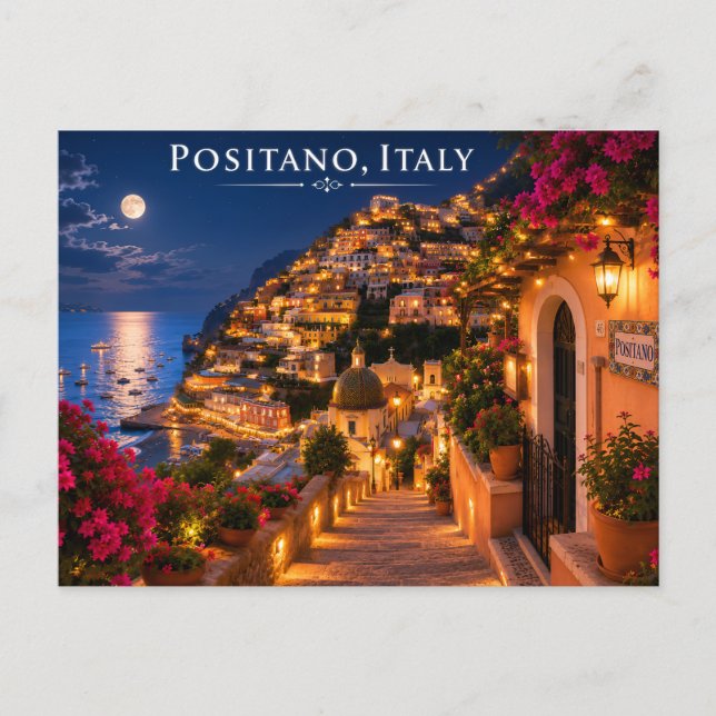 Tarjeta postal nocturna de Positano Italia (Anverso)