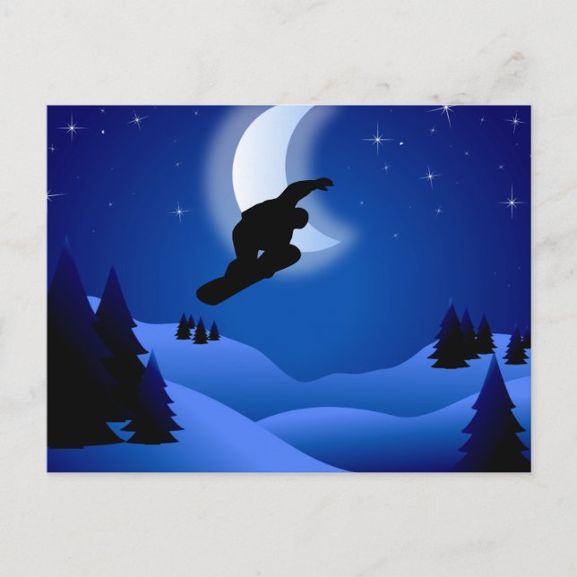 Tarjeta postal nocturna de Snowboarding Mountain (Anverso)