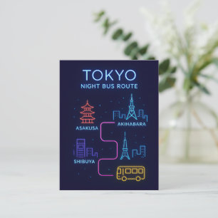Tarjeta postal nocturna de Tokio con neón Recuer