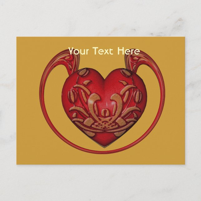 Tarjeta postal Ornate Red Heart Personalizable (Anverso)