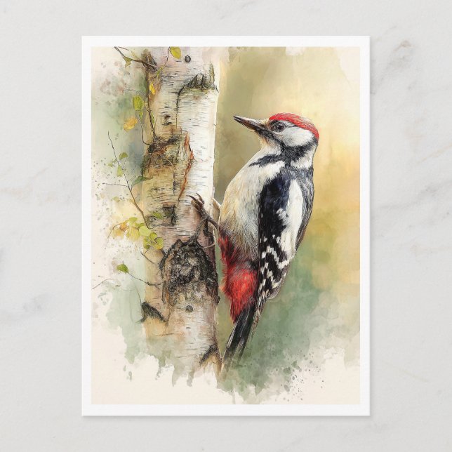 Tarjeta postal. Pájaro carpintero (Anverso)