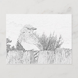Tarjeta postal - Pájaro en la cerca para colorear