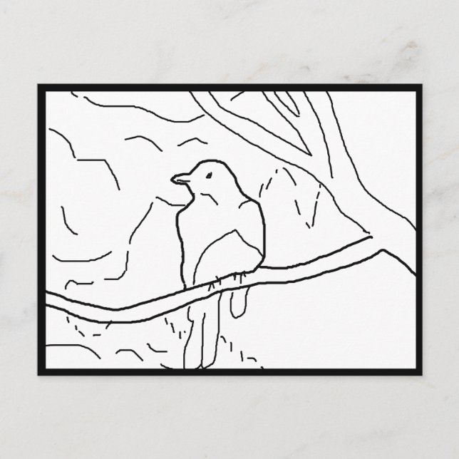 Tarjeta postal - Pájaro en Rama para Colorear (Anverso)