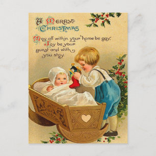 Tarjeta postal para bebé navideño vintage
