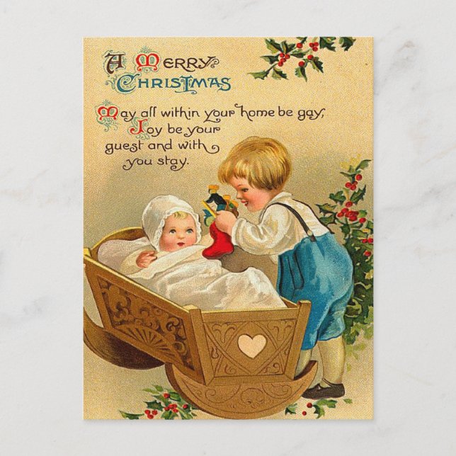 Tarjeta postal para bebé navideño vintage (Anverso)