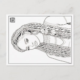 Tarjeta postal para colorear | Chica con trenzas