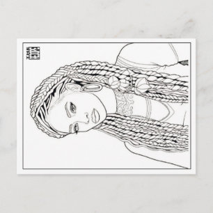 Tarjeta postal para colorear   Chica con trenzas