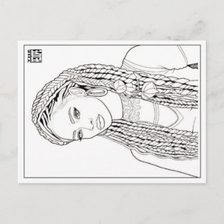 Tarjeta postal para colorear | Chica con trenzas
