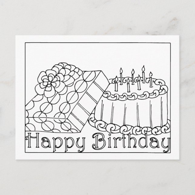 Tarjeta postal para colorear de cumpleaños feliz (Anverso)