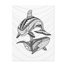 Tarjeta postal para colorear de dos orcas adultas