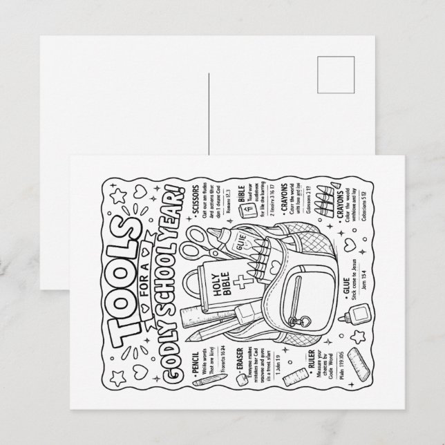 Tarjeta postal para colorear Herramientas para un  (Anverso / Reverso)