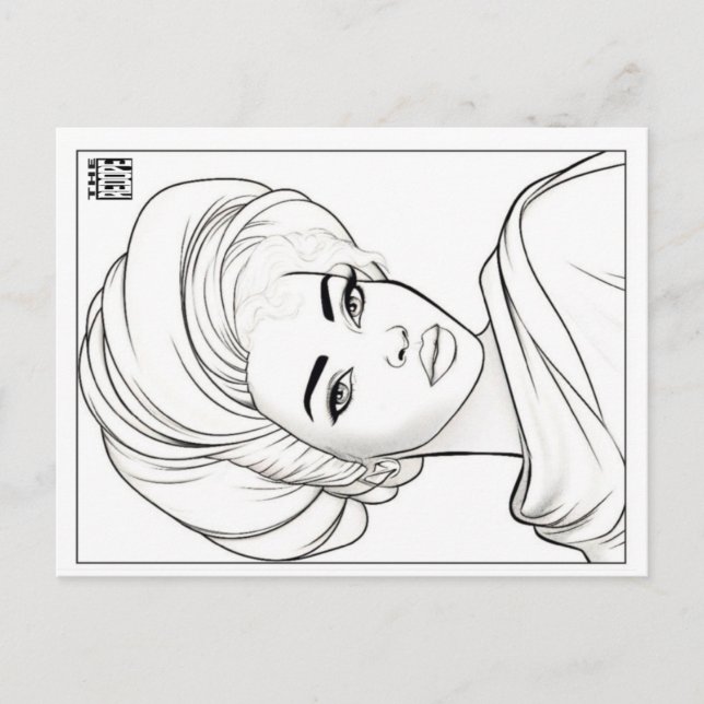 Tarjeta postal para colorear | Mujer de tela (Anverso)