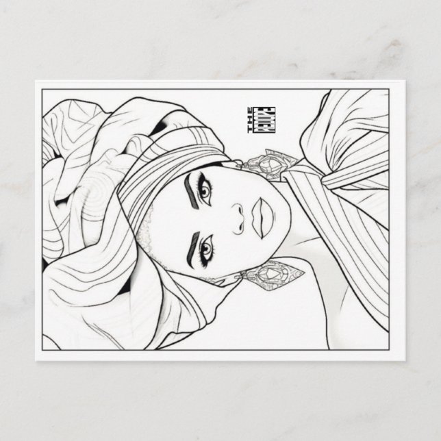 Tarjeta postal para colorear | Reina Diáspora (Anverso)