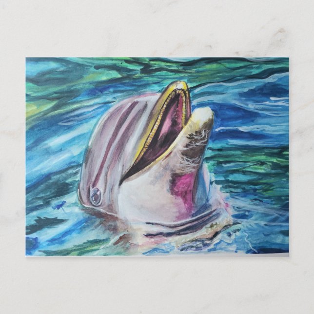 Tarjeta postal para delfines de color acuático (Anverso)