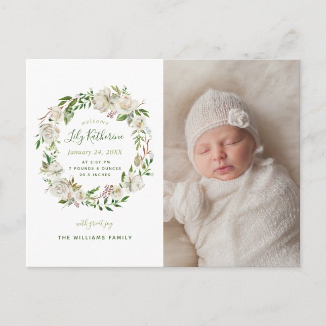 Tarjeta postal para el anuncio de nacimiento de la (Anverso)