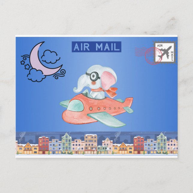 Tarjeta postal para elefantes de Airmail (Anverso)