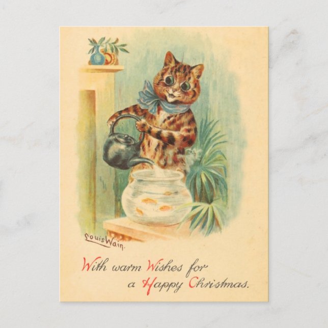 Tarjeta postal para gatitos de Navidad de época (Anverso)