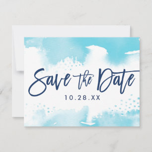 TARJETA POSTAL PARA GUARDAR LA FECHA acuarela azul