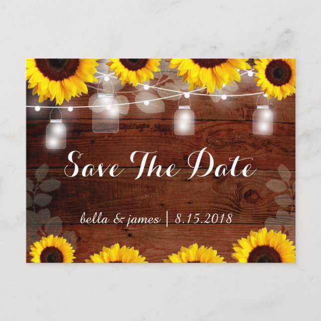 Tarjeta Postal Para Guardar La Fecha Con Girasoles (Anverso)