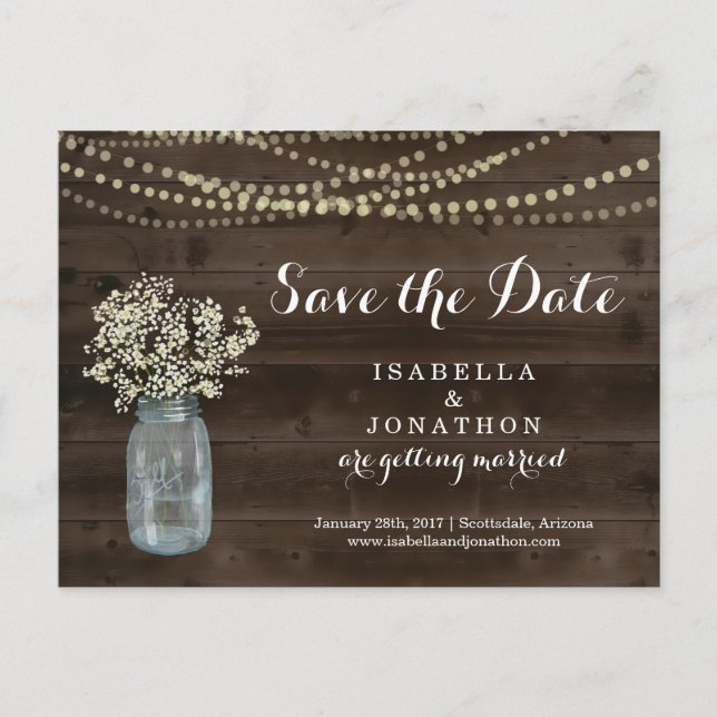 Tarjeta Postal para Guardar la Fecha de Boda Rústi (Anverso)