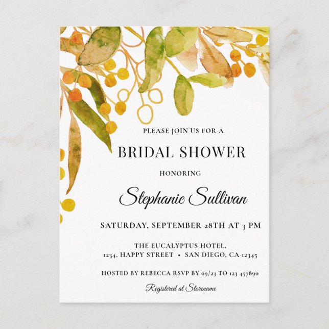 Tarjeta postal para la invitación a la ducha de la (Anverso)