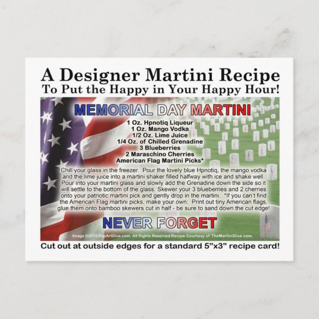 Tarjeta postal para la receta de Martini Memorial  (Anverso)